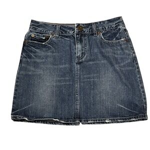 American Eagle Distressed Denim Blue Jean Mini Skirt Womens‎ Sz 0 Preppy